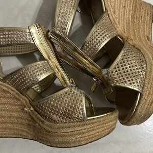 women well worn michael kors gold wedges size 5